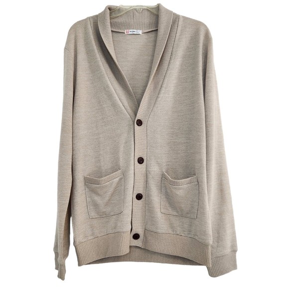 H2H Beige 4 Button Shawl Collar Knitted Cardigan Sweater Mens Size Medium - Picture 1 of 7
